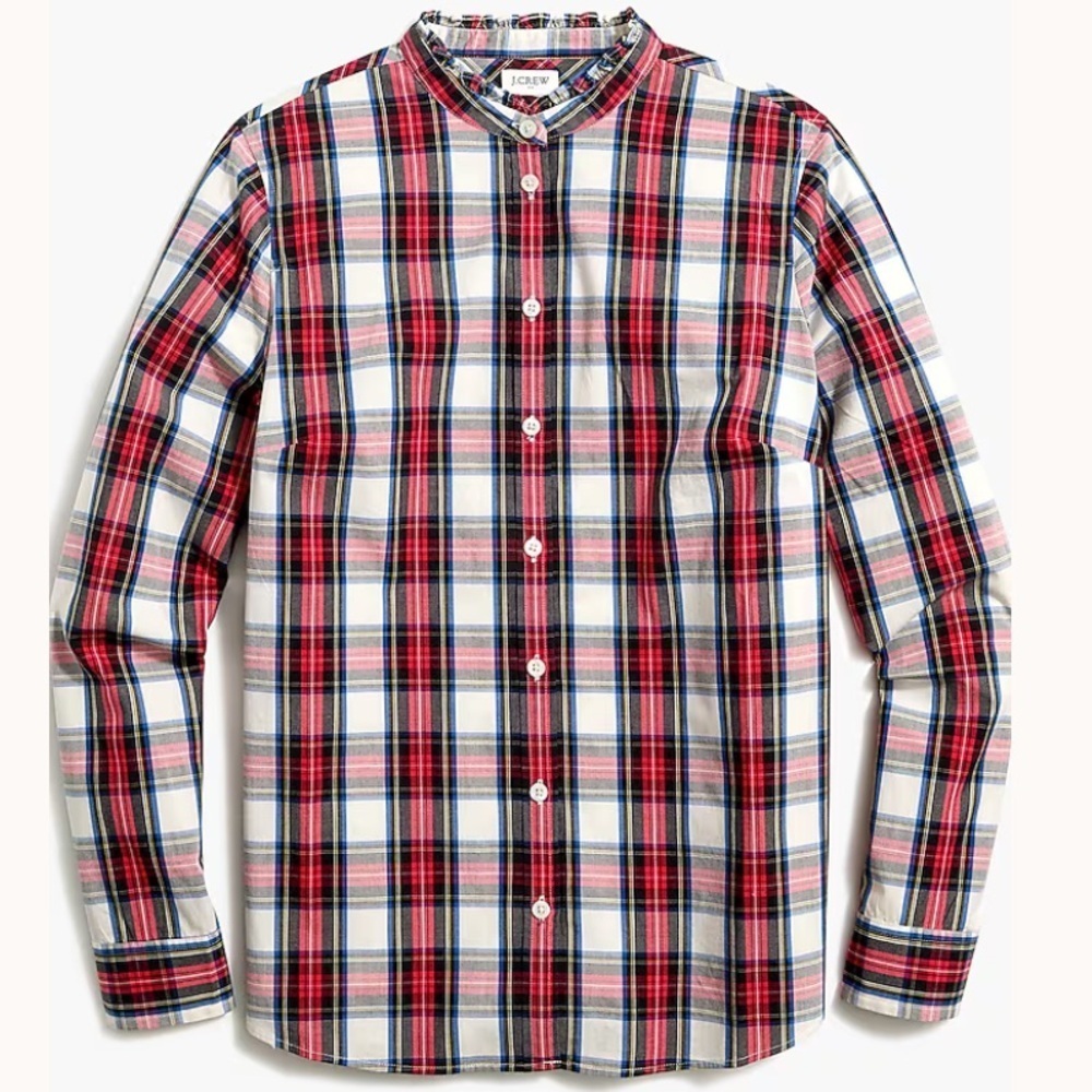 J. Crew Tartan Button Up Top with Ruffled Collar